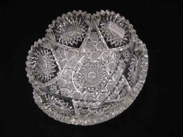 Appraisal: Cut Glass Bowl elaborate cutwork with hobstars cane '' brilliant