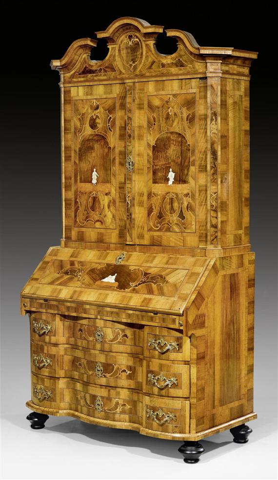 Appraisal: BUREAU CABINET Baroque Saxony circa Walnut and local fruitwoods in