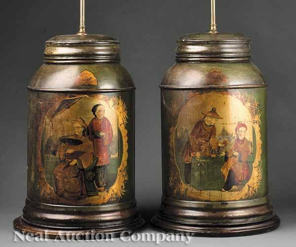 Appraisal: A Pair of Fine T le Peinte Tea Canisters th