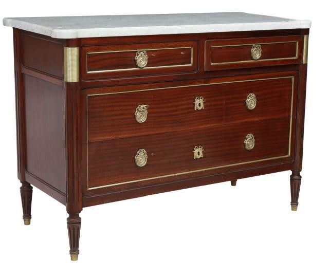 Appraisal: French Louis XVI style marble-top mahogany commode early th c