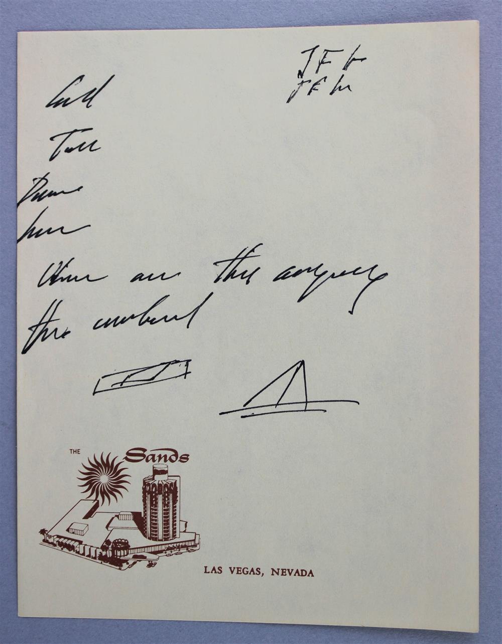 Appraisal: JOHN F KENNEDY ORIGINAL DOODLE ON SANDS HOTEL NOTE PAPER