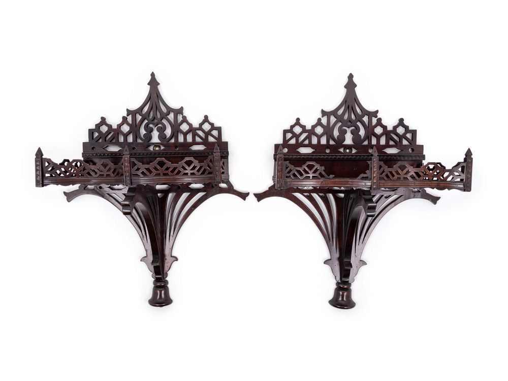 Appraisal: A Pair of Chinese Chippendale Style Mahogany Brackets A Pair