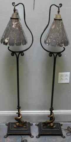 Appraisal: Nice Pair of Wrought Iron and Bronze Floor Lamps With