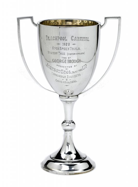 Appraisal: A SILVER TWO -HANDLED TROPHY cm h by James Fenton