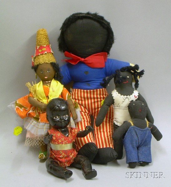 Appraisal: Five Assorted Small Black Dolls th century including cloth Gollywog