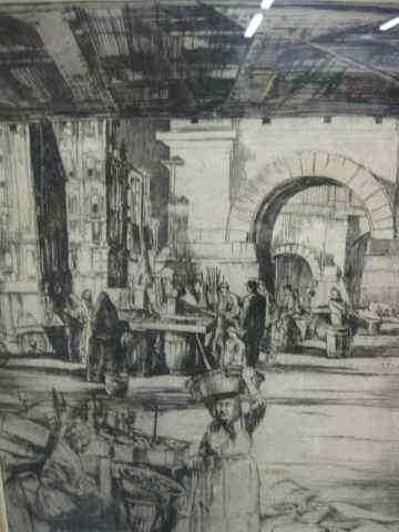 Appraisal: E Horten Etching ''Under Manhattan Bridge'' image area '' x