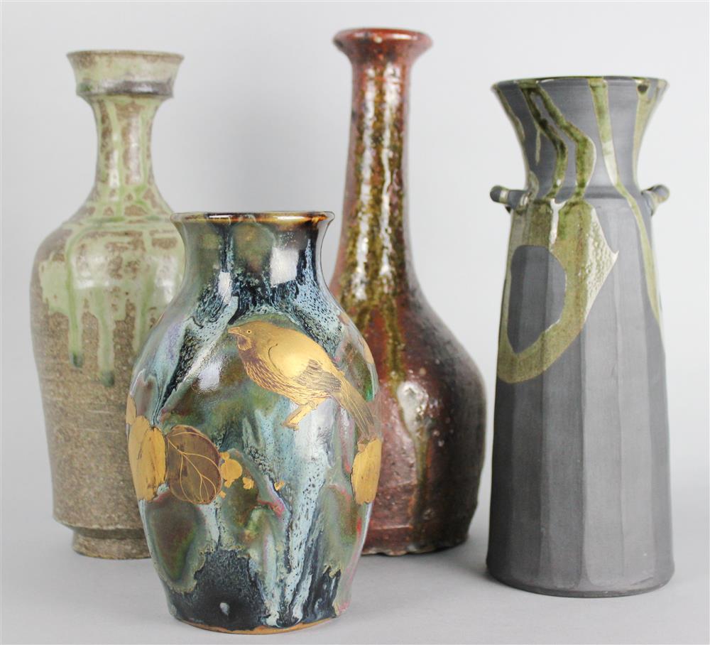 Appraisal: GROUP OF FOUR JAPANESE CERAMIC VASES first with gilt birds--unusual