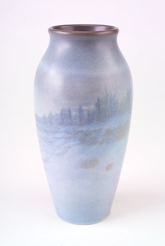 Appraisal: ROOKWOOD Scenic Vellum vase painted by Fred Rothenbusch with a