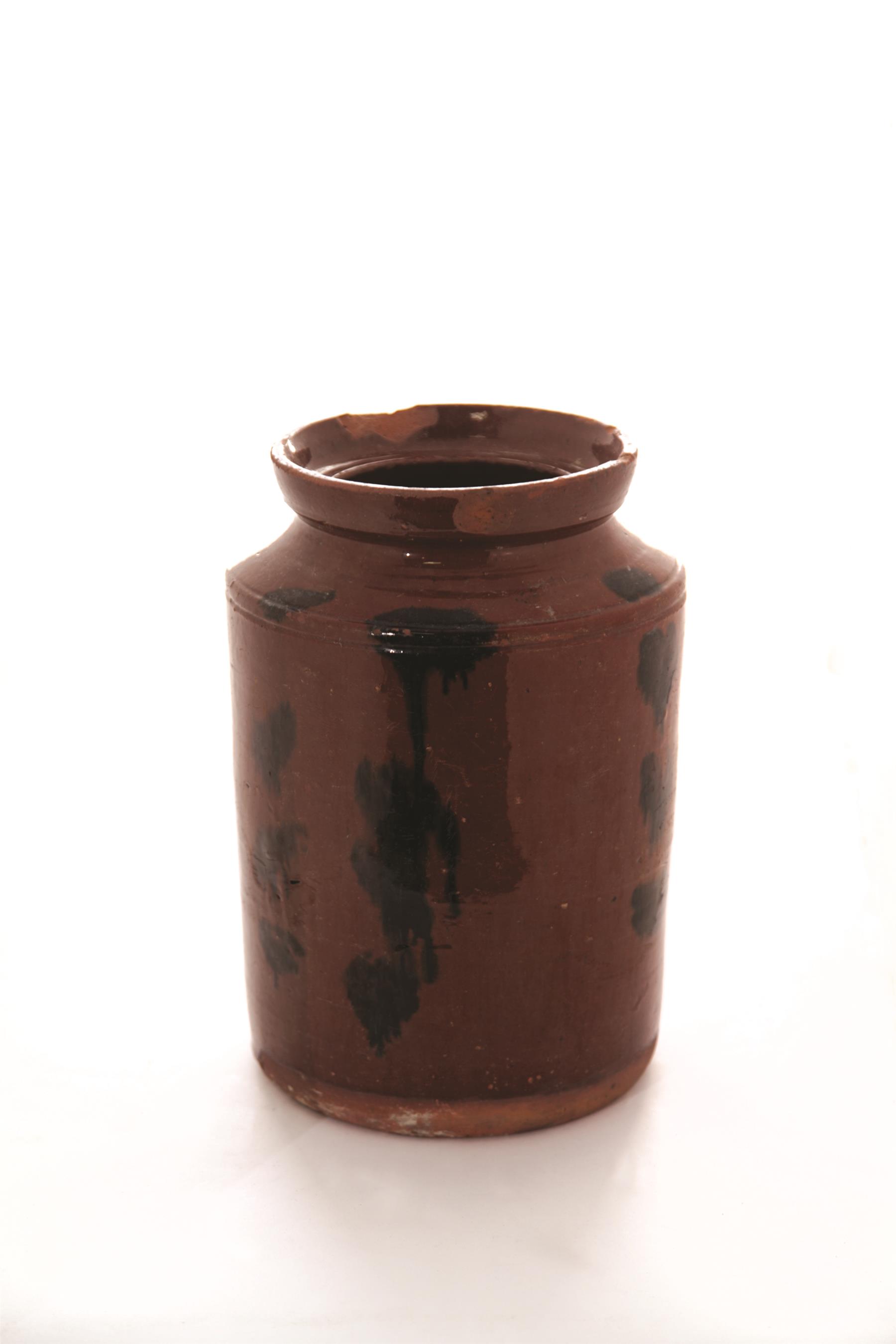 Appraisal: LARGE AMERICAN REDWARE JAR Mid th century Two applied handles