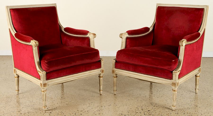 Appraisal: PAIR FRENCH LOUIS XVI STYLE BERGERE CHAIRS C A pair