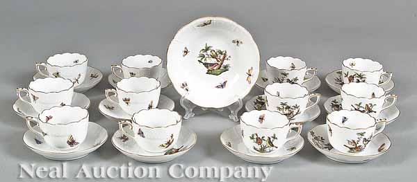 Appraisal: Twelve Herend Porcelain Rothschild Bird Demitasse Cups and Saucers hand-painted