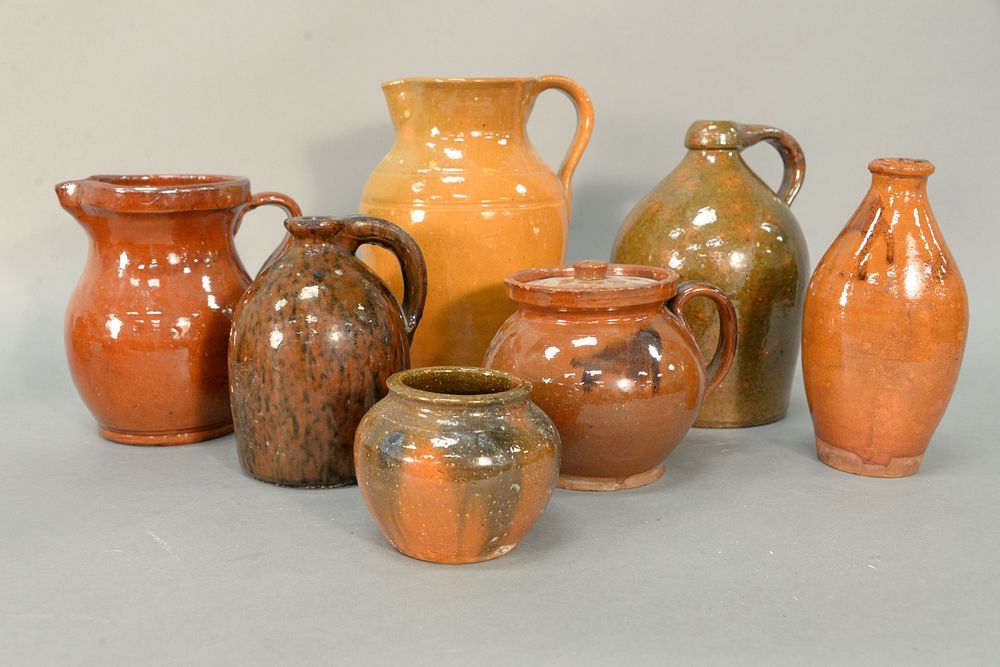 Appraisal: Group of Seven Redware Pieces to include two jugs with