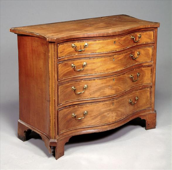 Appraisal: A George III mahogany serpentine chest of drawers circa line