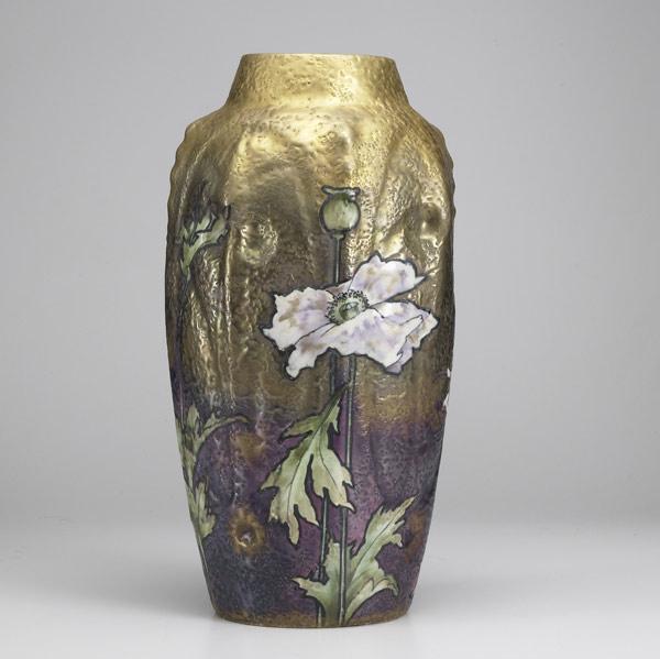 Appraisal: RIESSNER STELLMACHER KESSELTall Amphora ceramic vase enameled with poppies glazed