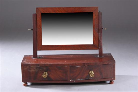 Appraisal: ENGLISH CLASSICAL MAHOGANY SHAVING MIRROR Circa Feather-banded square frame raised