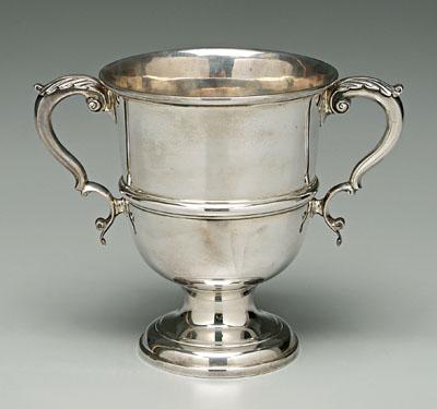 Appraisal: English silver cup urn form S-scroll handles with acanthus leaf