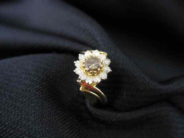 Appraisal: Diamond Ring fancy champagne carat diamond surrounded by white diamonds