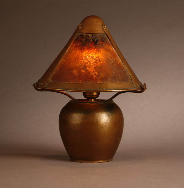 Appraisal: A Dirk Van Erp copper mica bean pot lamp A