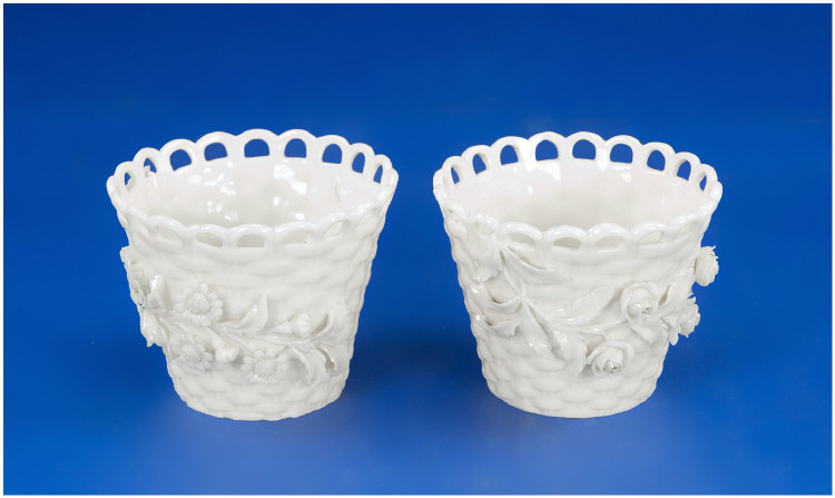 Appraisal: Belleek in the form of woven baskets with pierced rims