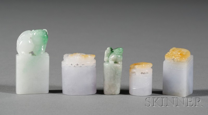 Appraisal: Five Jade Seals two green with bright green markings three