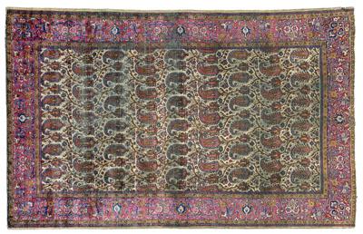 Appraisal: Silk Kashan rug finely woven with rows of boteh on