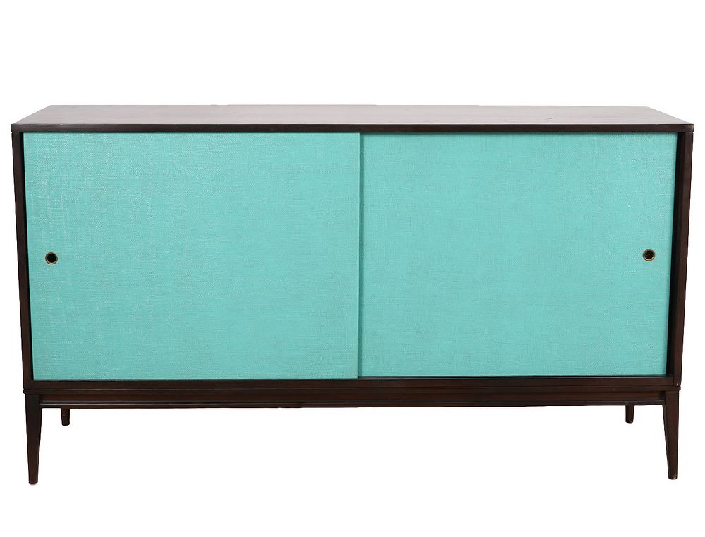 Appraisal: Paul McCobb Turquoise Sliding Door Credenza Paul McCobb American -