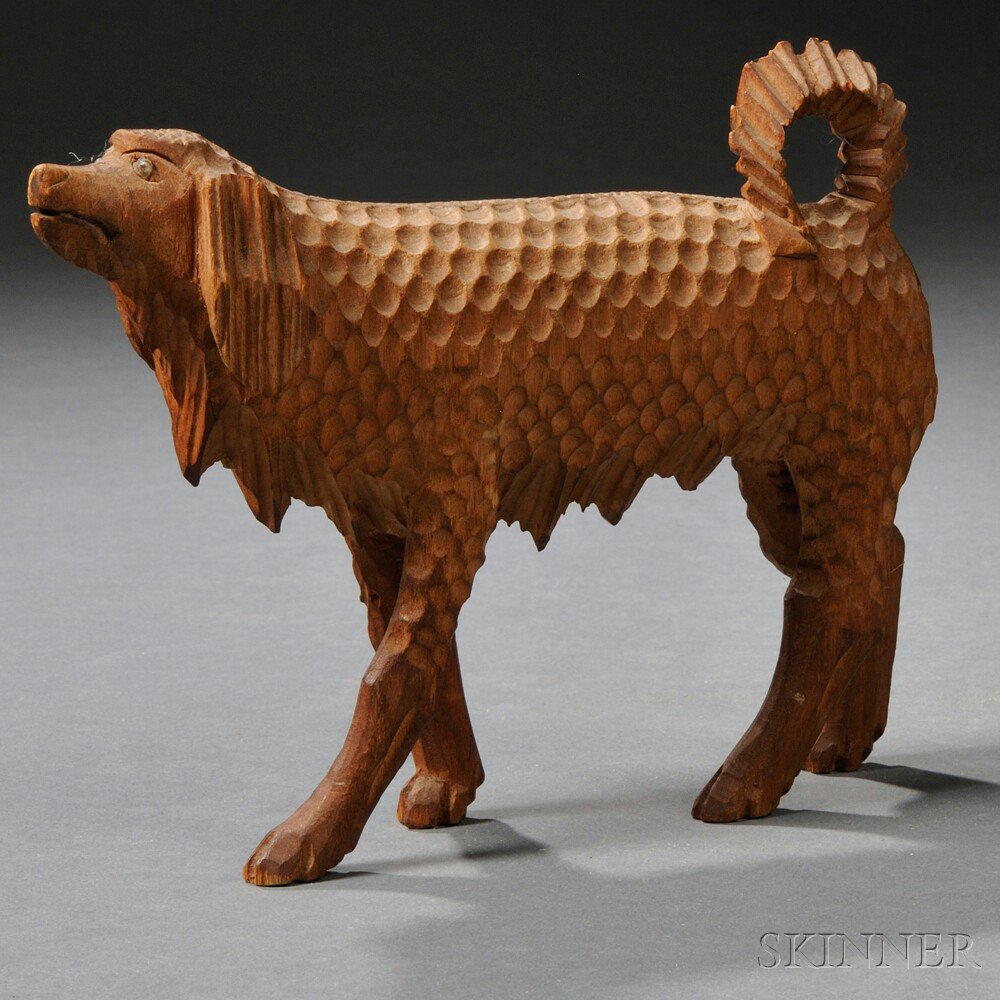 Appraisal: Folk Carved Wooden Walking Spaniel Figure America late th century