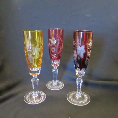 Appraisal: Colored Cut-to-Clear Fluted Champagnes various colors excellent