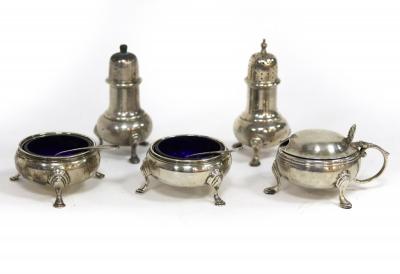 Appraisal: A matched silver cruet set comprising two silver cauldron salts