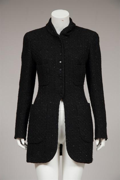 Appraisal: Black Chanel boucle blazer spring Multi-textured houndstooth weave with sparkling