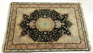 Appraisal: Semi-Antique Persian Floral Tabriz Style Rug Some discoloration wear to