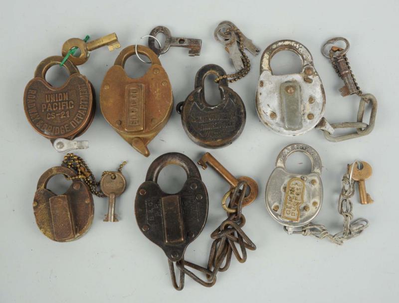 Appraisal: Lot of Railroad Padlocks with Keys Includes padlocks from railroads