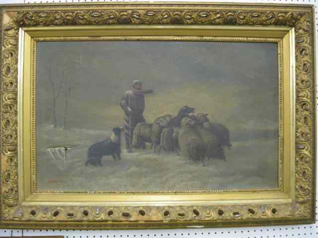 Appraisal: Rex Lavalve Oil of Shepherd and his Dog with flock