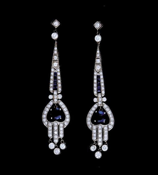 Appraisal: Art Deco style sapphire and diamond swing-drop earrings blue sapphires