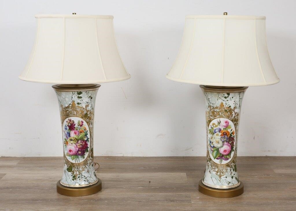 Appraisal: PORCELAIN LAMPS WITH FLORAL MOTIF porcelain lamps with floral motif