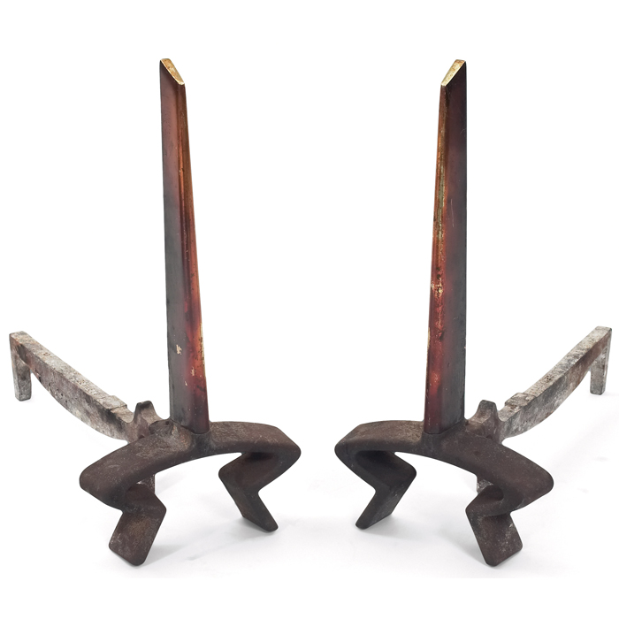 Appraisal: Donald Deskey andirons by Bennett USA s cast-iron with brass