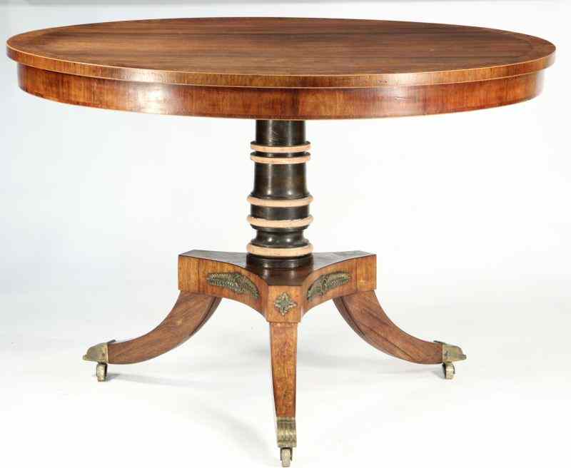 Appraisal: Regency Style Parlor Tablecirca top with rosewood burl walnut band