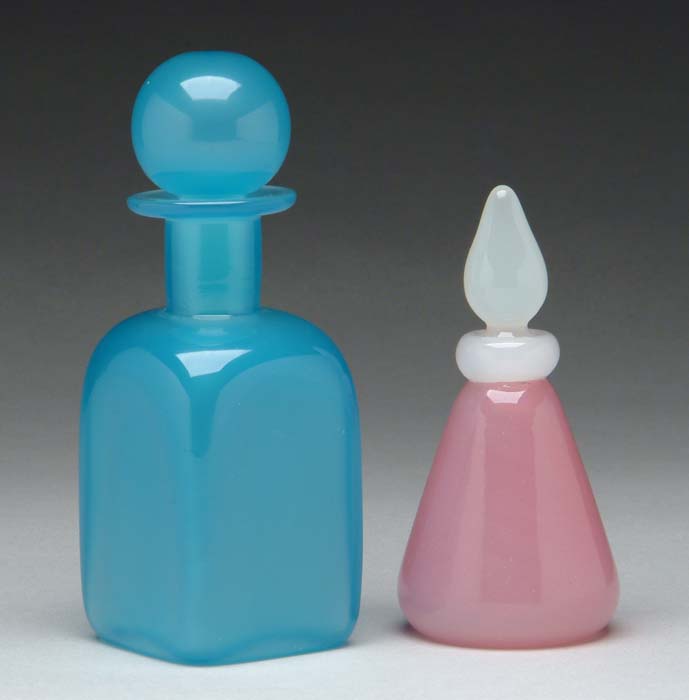 Appraisal: TWO PERFUME BOTTLES Rosaline-type bottle with an alabaster collar and