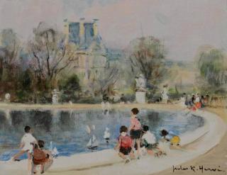 Appraisal: Jules Rene Herve Oil on Canvas Children w Boats Jules