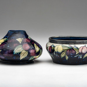 Appraisal: Moorcroft English th Century Vase and Bowl with Metal Mount