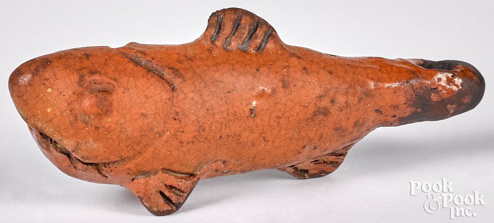 Appraisal: Redware fish whistle th c Redware fish whistle th c