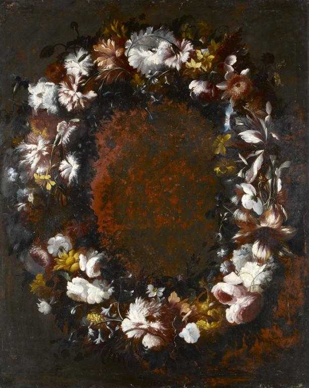 Appraisal: FRANCO-FLEMISH SCHOOL TH TH CENTURY A WREATH OF FLOWERS unfinished