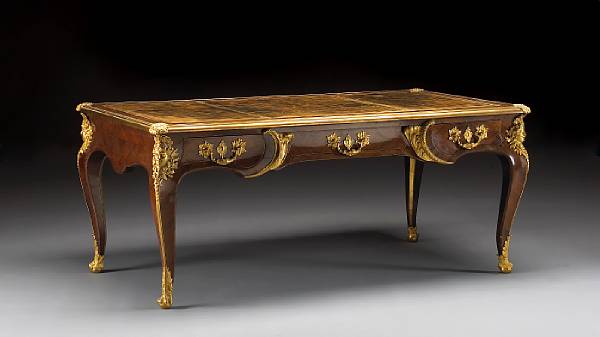 Appraisal: A fine R gence style gilt bronze mounted mahogany bureau