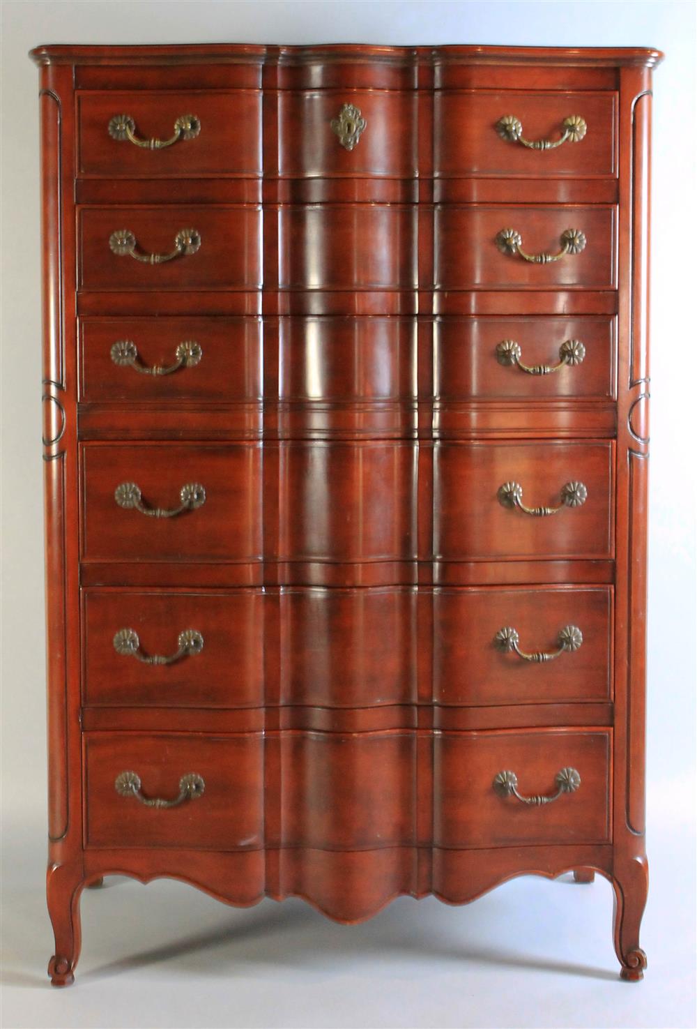 Appraisal: JOHN WIDDICOMB LOUIS XV STYLE CHERRY TALL CHEST OF DRAWERS