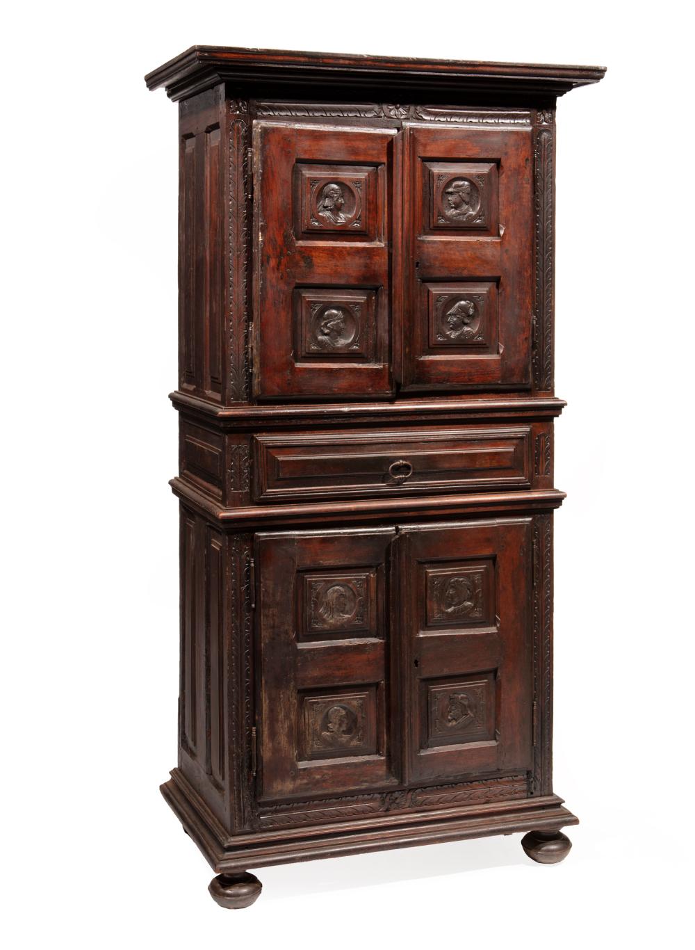 Appraisal: Italian Renaissance Carved Walnut Cabinet th c reeded cornice paneled