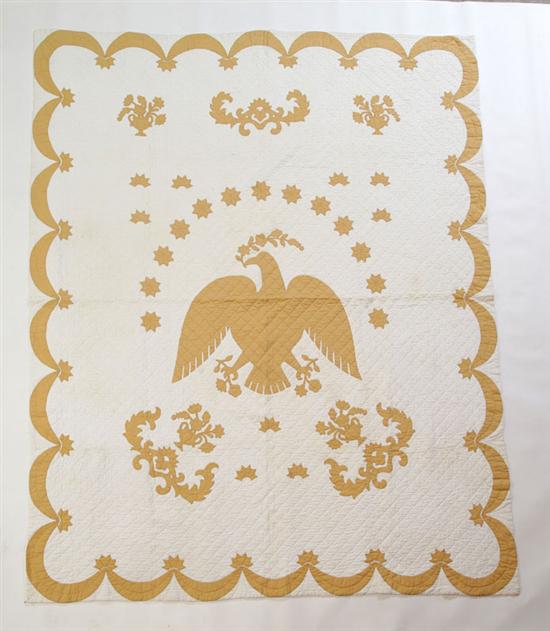 Appraisal: APPLIQUE QUILT American - cotton Framed medallion with spread wing