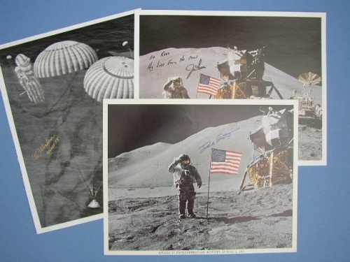 Appraisal: Apollo Astronauts Two lithographs and a photograph from the Apollo