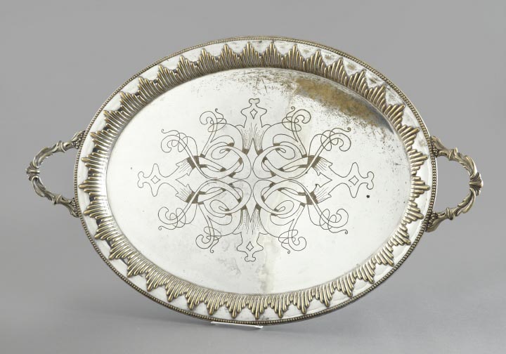 Appraisal: Continental Silverplate Two-Handled Waiter third quarter th century of large