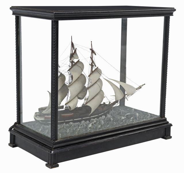 Appraisal: French ship model in glass display case th c case