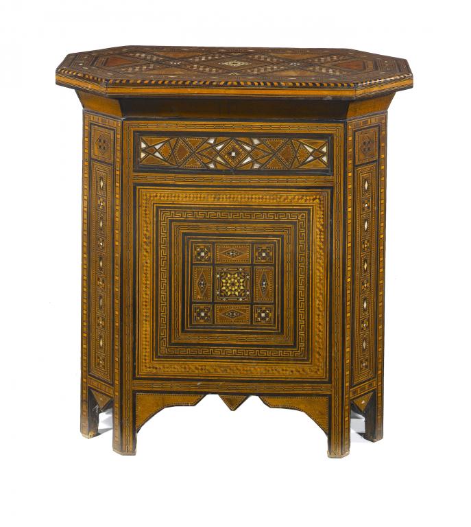 Appraisal: A SYRIAN IVORY AND MOTHER OF PEARL INLAID PARQUETRY TABLE